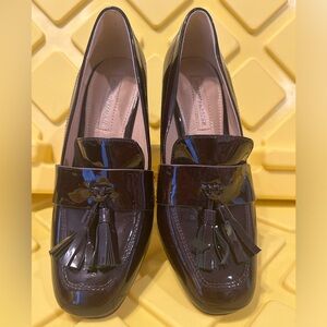 Antonio Melani Burgundy Size 5.5 Leather Block Heel Loafers Shoes Tassels NWOT